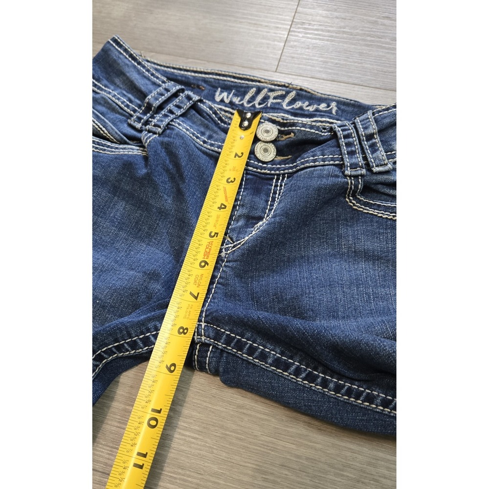 WallFlower Luscious Curvy Fit Bootcut Jeans Dark Wash Blue Thick Stitch Size 5 - Picture 12 of 14